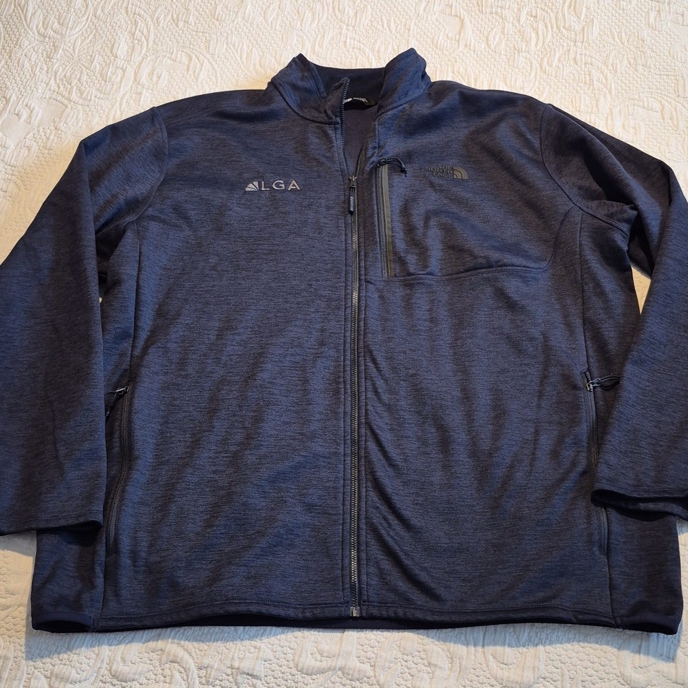 North Face men's XXXL dark blue full zip sweater lt jacket 3 pockets logo VGUC